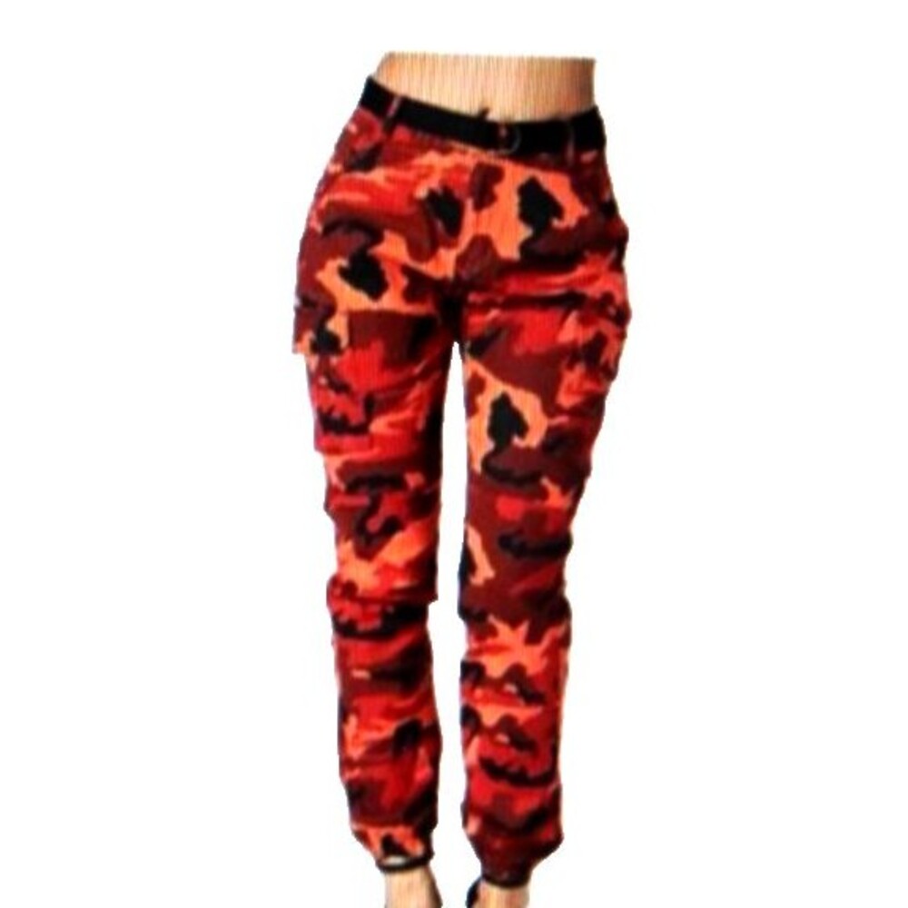 American Bazi Women's Military Autumn Red Camo Jogger Pants Cotton Stretch 1X